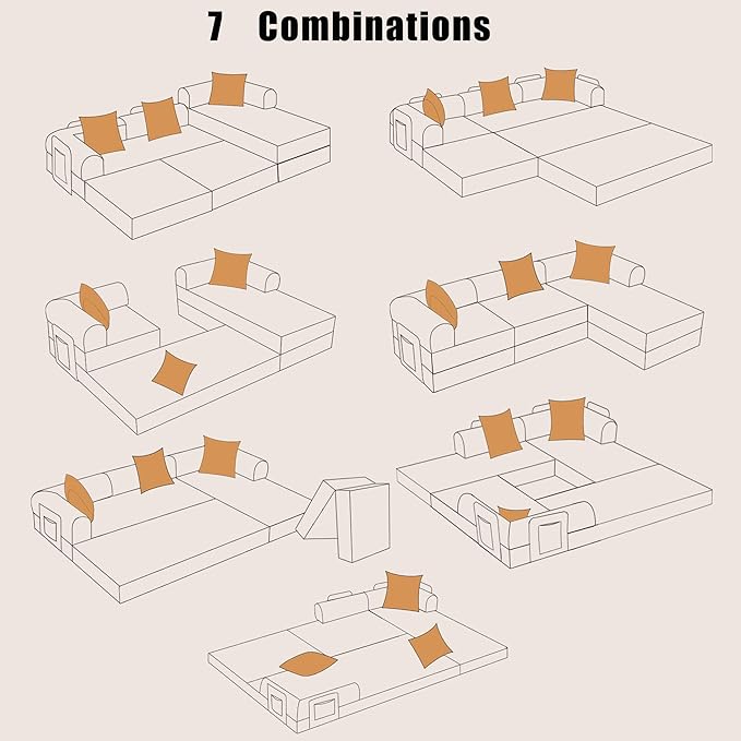 107" Oversized Convertible Sleeper Sofa Bed, Corduroy L Shape Sectional Couch, Folding Sofa Bed with Side Pocket, Modern Cloud Floor Mattress Couch, Modular Sofa for Living Room, Orange-CasaMuseHome