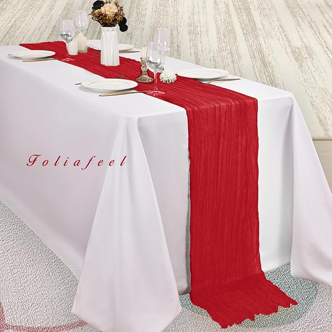 6 Pack Red 10FT Cheesecloth Table Runner Rustic Gauze Fabric Cheese Cloth Table Runner for Wedding Bridal Baby Shower Table Decor Boho Sheer Birthday Party Table Decorations 20 x 120 Inch Long-CasaMuseHome