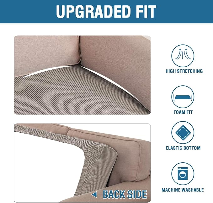 H.VERSAILTEX Super Stretch Individual Seat Sofa Covers Couch Slipcover Sets Thick Jacquard Textured Twill Fabric (2 Piece Large Sofa Cushion Covers, Taupe)-CasaMuseHome