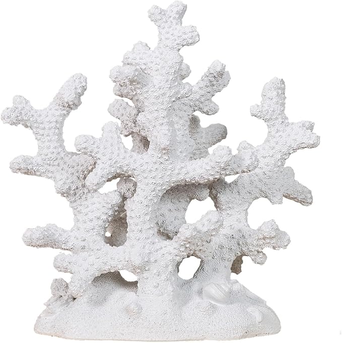 7.1" H White Coral Decor, Resin Statue, Nautical Decorations for Home, Bedroom, Bathroom, Living Room, Beach/Coastal/Ocean Themed Cabinet Shelf Tabletop Decor-CasaMuseHome