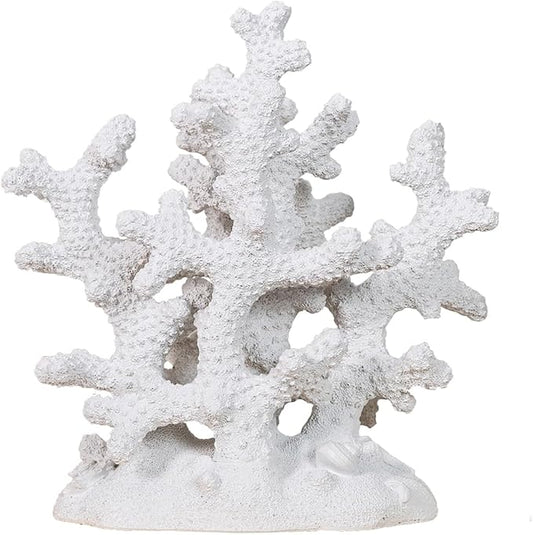 7.1" H White Coral Decor, Resin Statue, Nautical Decorations for Home, Bedroom, Bathroom, Living Room, Beach/Coastal/Ocean Themed Cabinet Shelf Tabletop Decor-CasaMuseHome