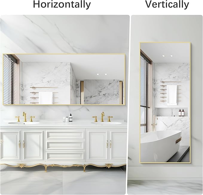 36x72inch Bathroom Mirror, Gold Rectangle Mirror with Thin Metal Frame, Large Rectangular Wall Mirrors for Bathroom, Living Roomm, Hair Salon, Big Farmehouse Mirror Hang Horizontal/Vertical-CasaMuseHome