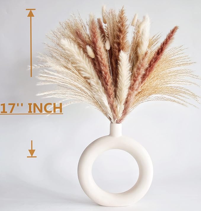 100 PCS Dried Flowers Pampas Grass Bouquet, Boho Table Decor, Bunny Tails Dried Flowers, Brown Pompas, White Pampas Grass for Wedding, Home, Rustic Party, Baby Shower Decorations-CasaMuseHome