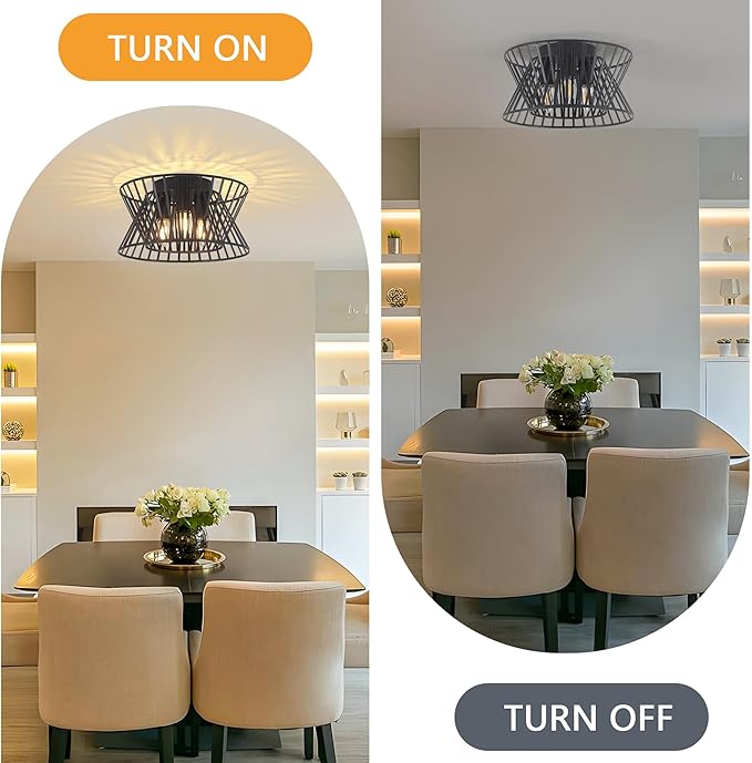 3-Lights Black Ceiling Light Vintage Geometric Chandelier Light Fixture Adjustable Metal Semi Flush Mount Lighting for Kitchen Room Dining Room Foyer-CasaMuseHome