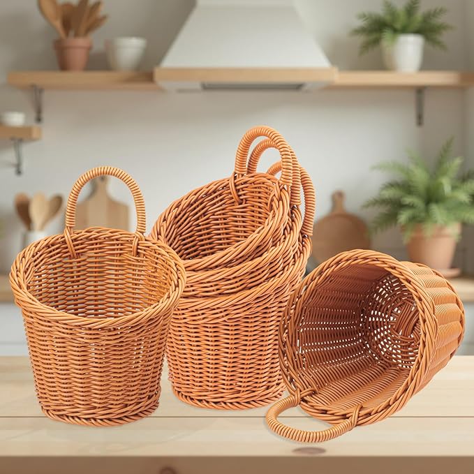 6 Pack 3 Size Woven Hanging Fruit Basket, Wall Hanging Wicker Baskets, Wall fruit Wicker Basket for Kitchen, Planter, Vegetable & Fruit, Boho Home Decor-CasaMuseHome