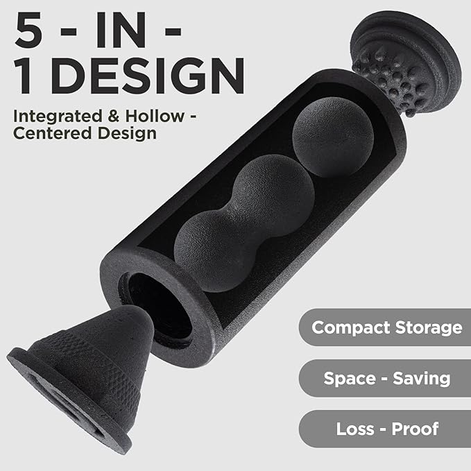 5 in 1 Foam Roller Set with Peanut Massage Ball, Curved Muscle Brush - Yoga Roller, Massage Ball, Trigger Point Triangle for Deep Tissue Relief (Black)-CasaMuseHome