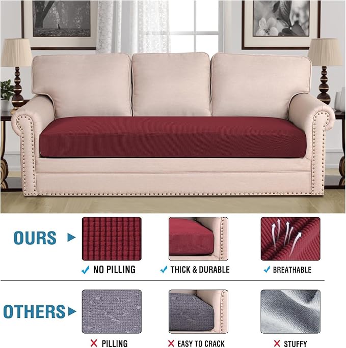 H.VERSAILTEX Super Stretch Individual Seat Cushion Covers Sofa Covers Couch Cushion Covers Slipcover Sets Thick Jacquard Textured Twill Fabric (1 Piece Sofa Cushion Cover, Burgundy Red)-CasaMuseHome