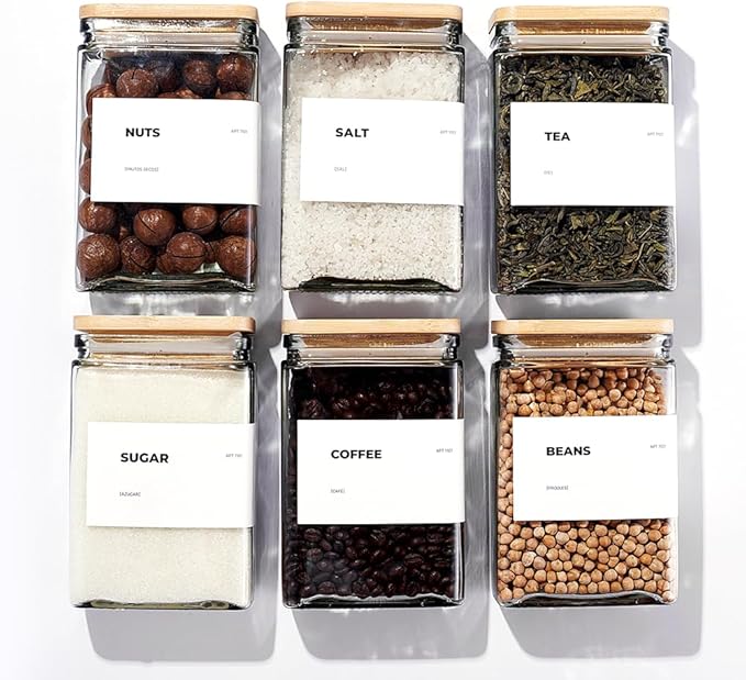 27 oz Glass Storage Jars with Bamboo Lid, set of 6, glass canisters with airtight lids, Clear jars with lids for Cookie, Candy, Tea, Coffee Bean and Rice (White)-CasaMuseHome