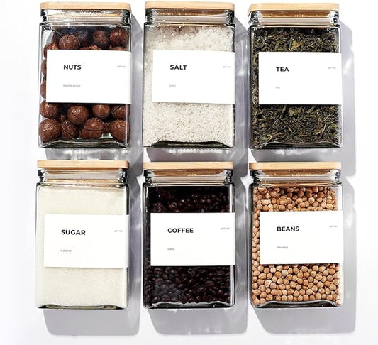 27 oz Glass Storage Jars with Bamboo Lid, set of 6, glass canisters with airtight lids, Clear jars with lids for Cookie, Candy, Tea, Coffee Bean and Rice (White)-CasaMuseHome