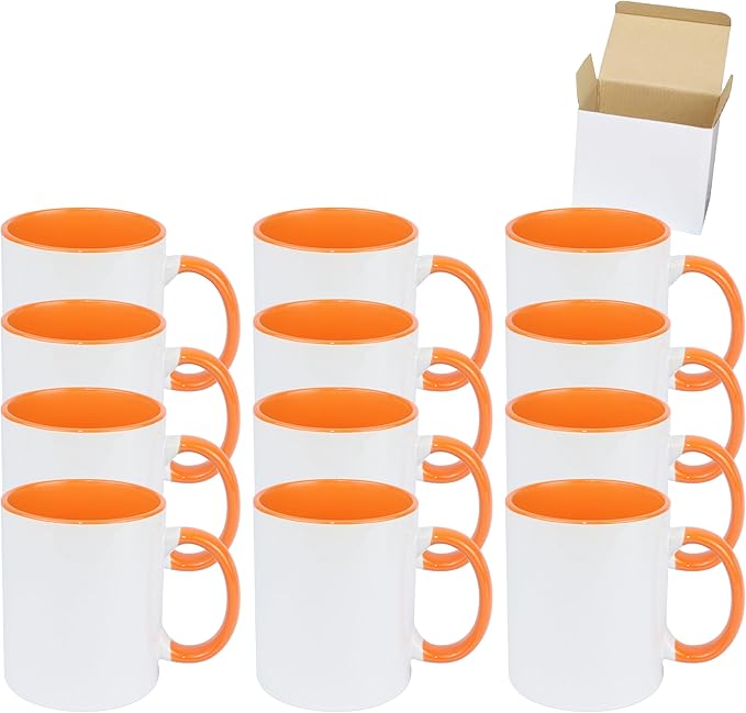 11oz White Ceramic Sublimation Coffee Mug in White Gift Box, Orange, Case of 12-CasaMuseHome