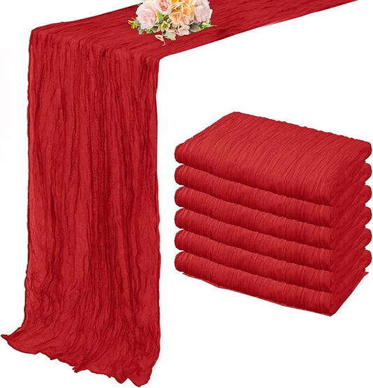 6 Pack Red 10FT Cheesecloth Table Runner Rustic Gauze Fabric Cheese Cloth Table Runner for Wedding Bridal Baby Shower Table Decor Boho Sheer Birthday Party Table Decorations 20 x 120 Inch Long-CasaMuseHome