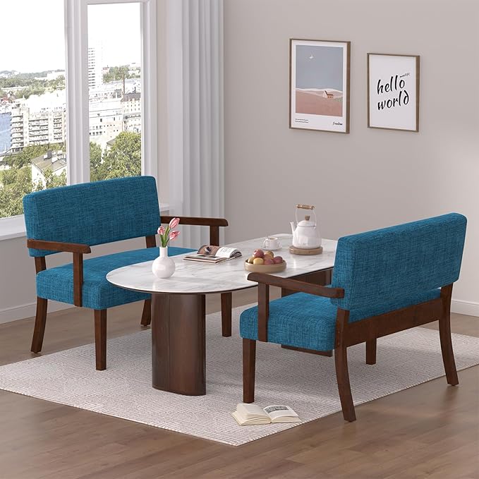 Accent Chair 2 Seat, Arm Chairs with Soft Seat and Armrests for Living Room, Love seat for Dining, Reading, and Waiting Rooms (Blue)-CasaMuseHome