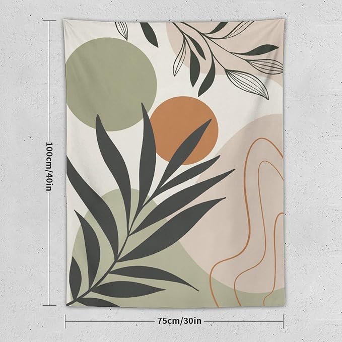 Abstract Bohemian Mid Century Tapestry, Tropical Leaves Modern Geometric Archway Minimalist Bohemian Botanical Aesthetic Wall Hanging, Sage Green Gold Home Decor Art for Bedroom 40x60 Inch-CasaMuseHome
