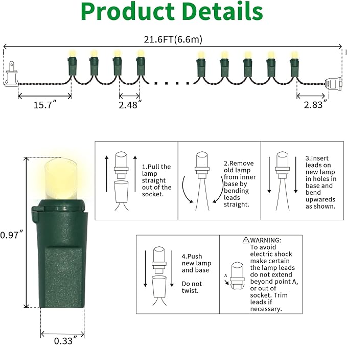 100 Count Warm White - String Lights - 21.6FT LED Christmas Lights, Mini led Lights for Indoor Outdoor Home Holiday Party Wedding Independence Day Decoration-CasaMuseHome