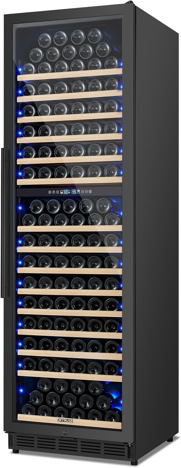 200 Bottle Dual Zone Wine Fridge – 24 Inch Large Capacity Wine Cooler Refrigerator Freestanding/Built-In with Upgraded Compressor, Low-Noise Wine Cellar & Intelligent Temperature Control - Black-CasaMuseHome