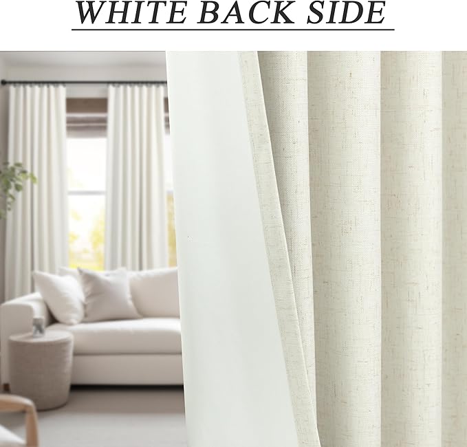 100% Blackout Elegant Curtains 95 Inch Length 2 Panel Set for Living Room Sunroom Back Tab Thermal Insulated Custom Curtains for Windows Boho Farmhouse Drapes 95 Inch Long Office Ivory Cream Off White-CasaMuseHome