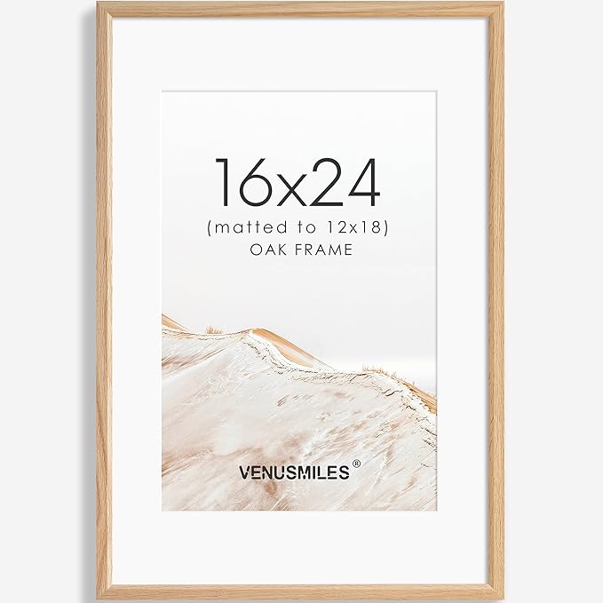 16x24 Poster Frame Natural Solid Oak Photo Frames with 12x18 Removable Mat Wall Hanging Large Handcrafted Frame with HD Plexiglass Wall and Tabletop Display Large Picture Frame-CasaMuseHome