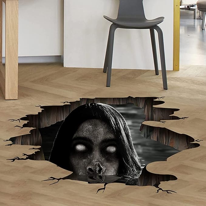 3D Halloween Floor Decals Scary Halloween Zombie Stickers for Living Room, Spooky Blind Women Scratching Floor Stickers Vinyl Removable Decals Art Decorations Party Supplies for Bar Pub-CasaMuseHome