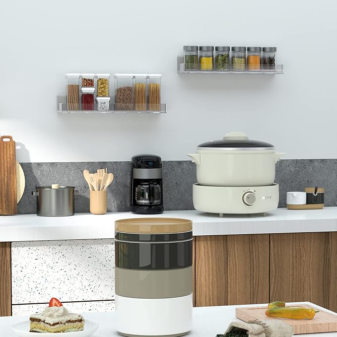 Acrylic Spice Rack Wall Mount, Hanging Spice Shelf Racks for Seasonings, Kitchen Spice Jars Wall Organizer Storage Holder, 2 Pack-CasaMuseHome