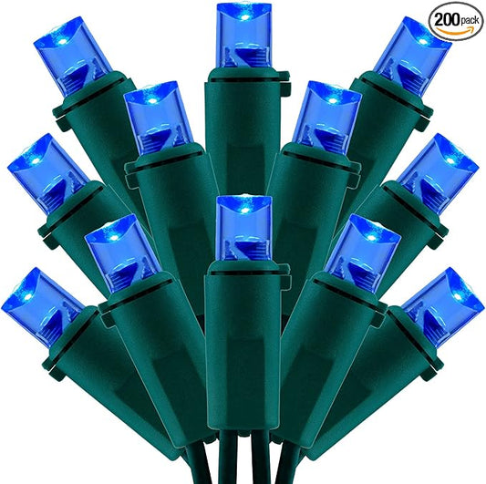 200 Count Blue Wide Angle LED Christmas Lights, 66 ft Green Wire UL Certified Commercial Grade 5mm Holiday String Light Set (Blue)-CasaMuseHome