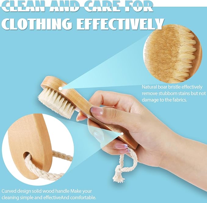 3 Pcs Wood Laundry Stain Brush Stain Remover Brushes with Boar Bristle Small Stain Brush for Clothes for Scrubbing Stains from Furniture Fabric Leather(3 Pcs A)-CasaMuseHome