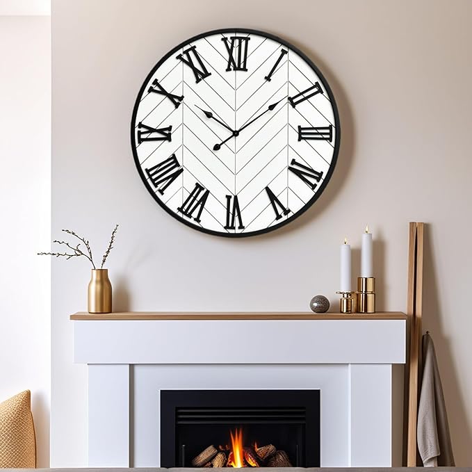 30 Inch Large Wall Clock Farmhouse Style - White Silent Non-Ticking Rustic Decor for Living Room, Kitchen, Bedroom-CasaMuseHome