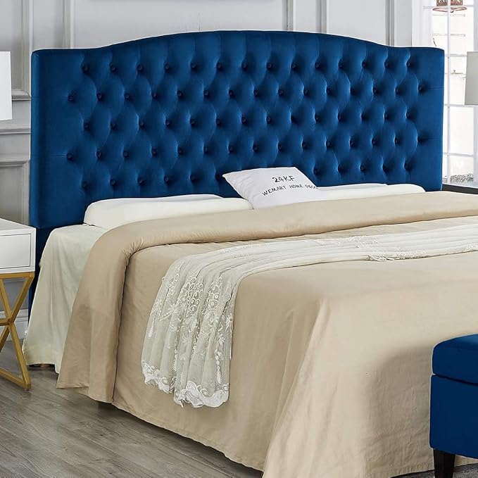 24KF Upholstered Button Tufted King Headboard and Velvet Fabric King/California King- Navy-CasaMuseHome