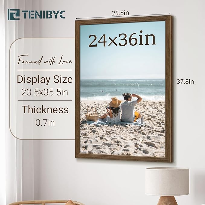 24x36 Poster Frame 3 Pack - Brown Woodgrain, Wood Picture Frame, Wall Gallery Frame - Wall Hanging-CasaMuseHome