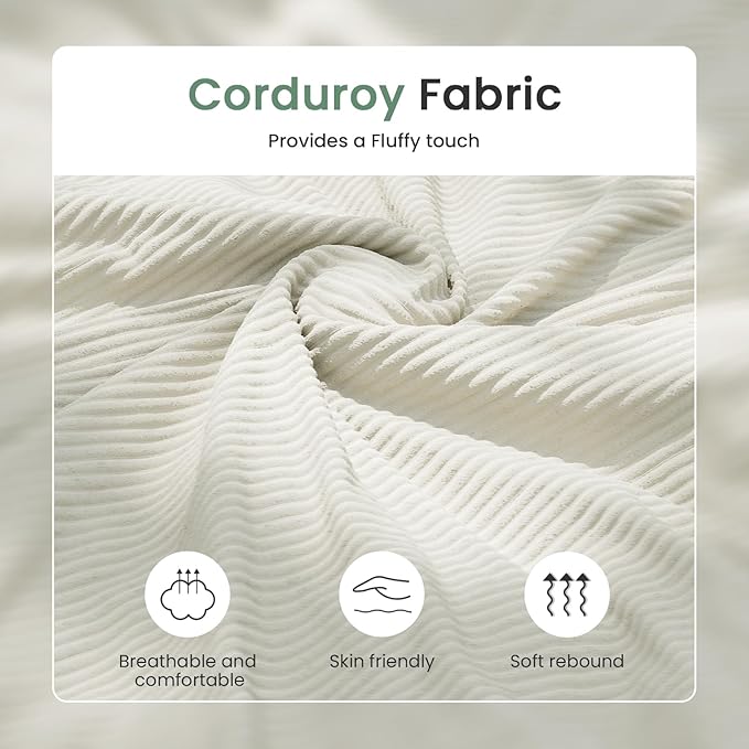 89" White Corduroy Sofa for Living Room, 3 Seater Cloud Couch, Deep Seat Floor Couch for Bedroom, Futon Modern Sofa Bed, White Corduroy-CasaMuseHome