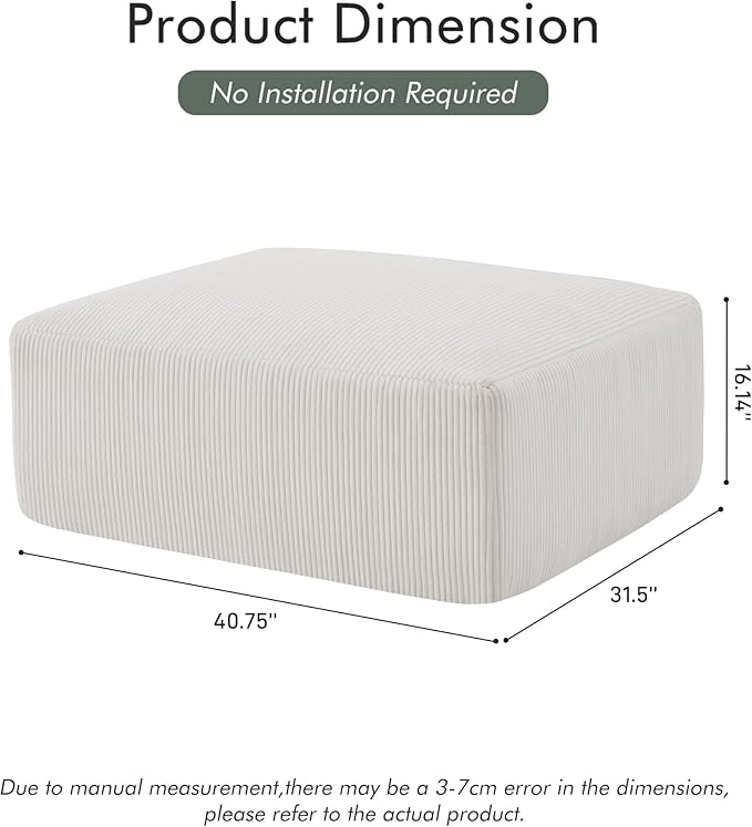 40" Square Stuffed Ottoman Pouf for Sofa Couch, Corduroy Poufs with Foam Chunk Filling, Furry & Fluffy Foot Stool Movable Ottoman. 40 * 31 Floor Poufs Foot Rest for Living Room, Beige-CasaMuseHome