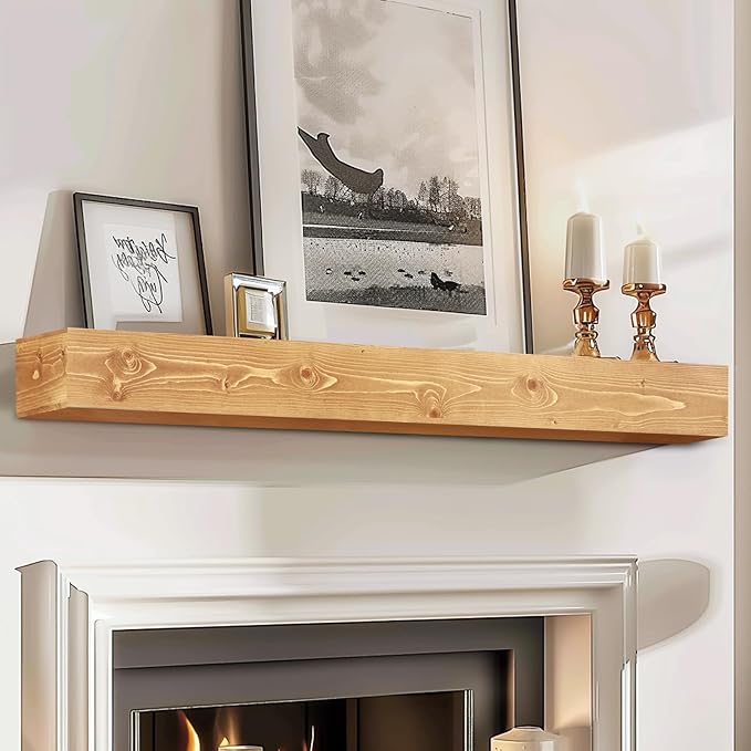 56x8x5 Fireplace Mantel - Handcrafted Rustic Solid Wood Wall Mounted Floating Shelf-CasaMuseHome