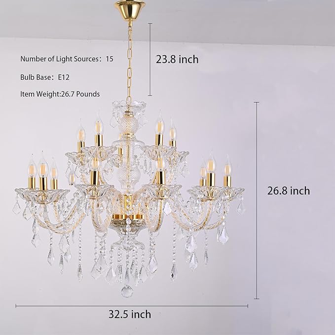 15 Light Crystal Chandelier Double Layer Flush Mount Ceiling Light Fixture with K9 Crystals for Living Room Dining Room Bedroom Luxury Hanging Lamp Lighting Fixtures-CasaMuseHome