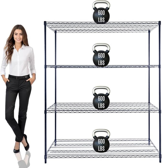 60"x24"x72" PRIME HEAVY DUTY Black 4-Tier Wire Shelving NSF 2400 LBS MAX Capacity Storage Rack for Commercial, School, Home, Garage, Warehouse, Industrial, and Hospital Uses (with Wheels)-CasaMuseHome