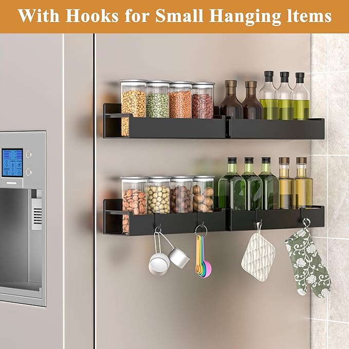 4 Pack Magnetic Spice Rack Organizer for Refrigerator and Oven, Matt Black Fridge Organizers and Storage for Kitchen-CasaMuseHome