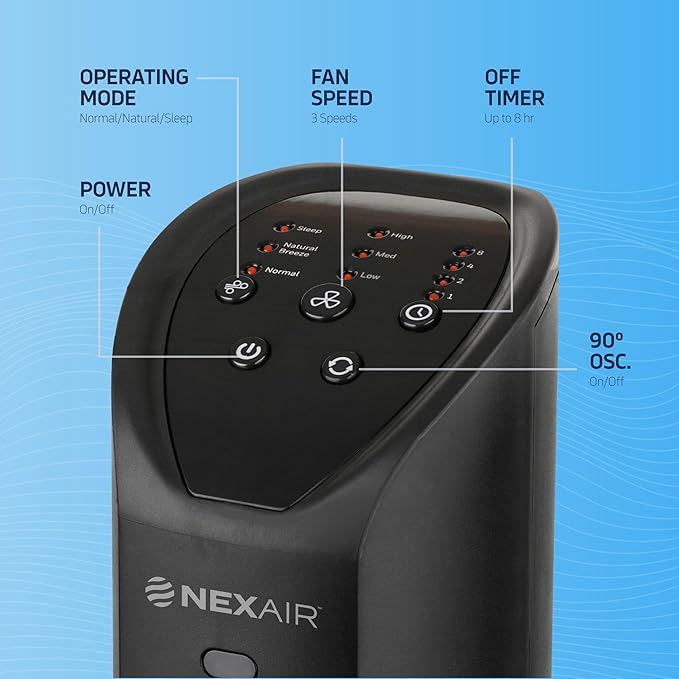 36” Oscillating Tower Fan, 3 Speed Portable Fan Tower With Remote Control, Quiet Operating Floor Fan for Bedroom with 7.5 Hr Auto Off Timer, Modern Design Room Cooling Fan For Home & Office-CasaMuseHome