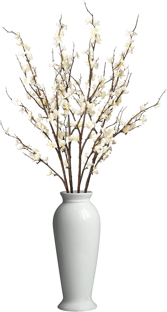 4Pcs Cherry Blossom Branches Artificial Flowers for Spring Summer Indoor Decoration,Faux Long Stem Artificial Flowers for Wedding Home Office Bedroom Party Table Centerpieces Decor(White)-CasaMuseHome