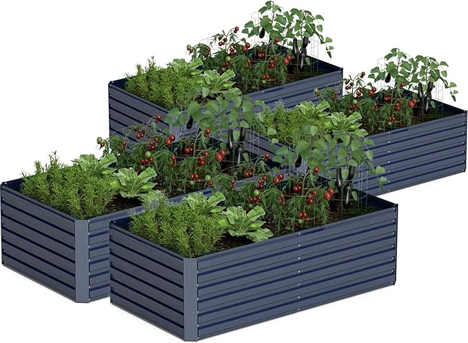 8x4x2 ft Outdoor Raised Garden Bed, Large Metal Planter Raised Beds, Planters for Outdoor Plants for Vegetables, Flowers, Herbs, Fruits, and Succulents.(4 Pcs,Blue)-CasaMuseHome