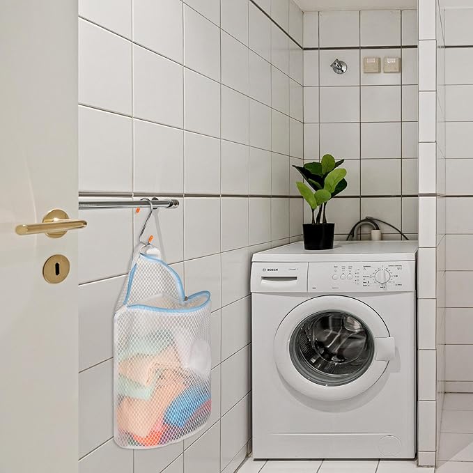 3Pcs Hanging Laundry Bags for Socks with S Hooks, 3 Color Mesh Laundry Bags for Washing Machine-CasaMuseHome