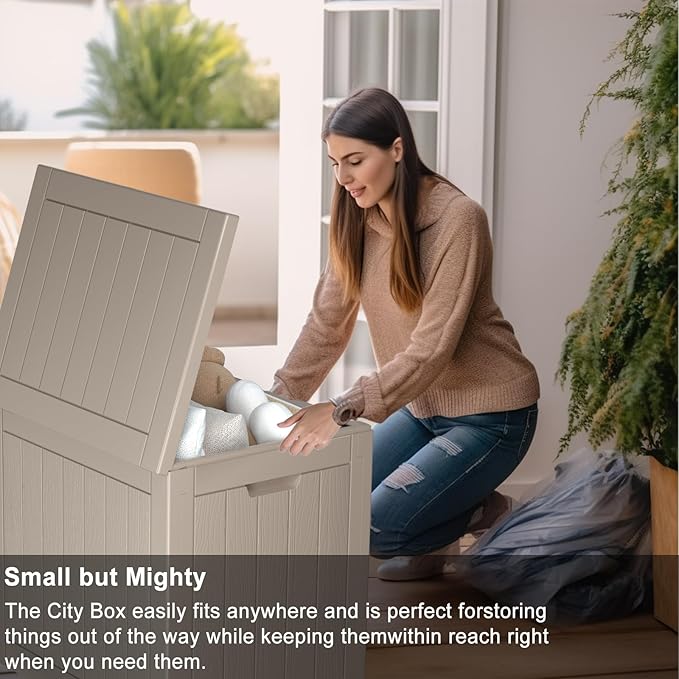 30 Gallon Deck Box Large Outdoor Storage for Patio Furniture,Outdoor Cushions,Garden Tools and Pool Supplies,Waterproof,Resin,Lockable(Grey)-CasaMuseHome