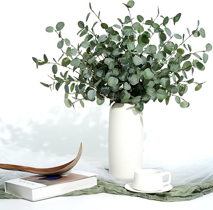 8Pcs Faux Eucalyptus Stems, 27" Artificial Eucalyptus Plants with White Frosted Coating, Fake Eucalyptus Decor Silk Greenery Leaves for Wedding Bouquets Home Decor DIY Floral Arrangements-CasaMuseHome