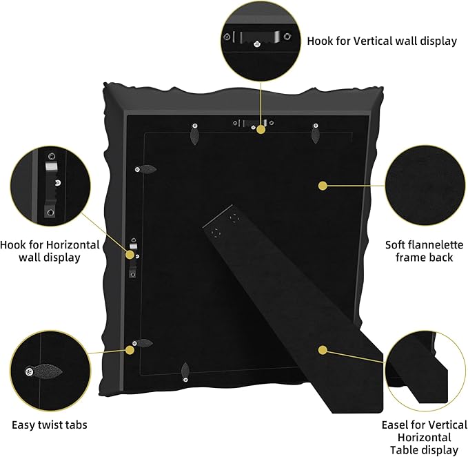 8x10 Vintage Picture Frame with Embossed Flower Design, Black Ornate Frame for 8x10 or 5x7 Pictures with White Mat, Hand-Crafted Resin Antique Frames for Tabletop & Wall Hanging, Home Decor (Black)-CasaMuseHome