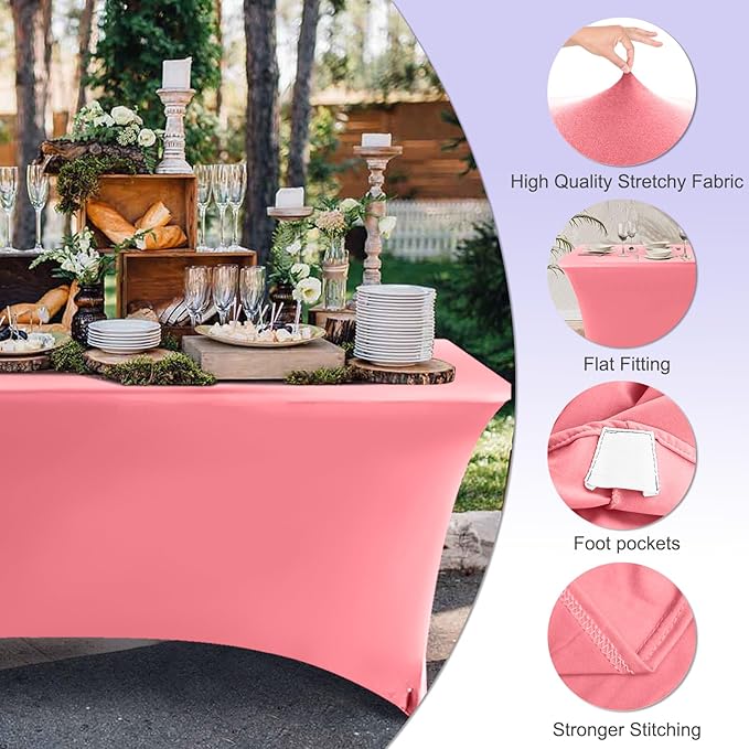 ABCCANOPY 5 FT Pink Spandex Table Cover Stretch Fitted Wrinkle Resistant Tablecloth Reuse for Rectangular Folding Table Patry Event Wedding Banquet Protector-CasaMuseHome