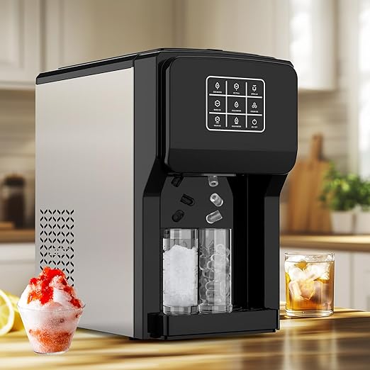 3 in 1 Water Dispenser with Ice Maker, Ice Maker Countertop, Bullet Ice, Crushed Ice, Water Cooler, 44Lbs/24H, 12 Ice/6Min, Self-Cleaning, 4Lbs Ice Storage, Home/Kitchen/Party/RV (Touchscreen)-CasaMuseHome