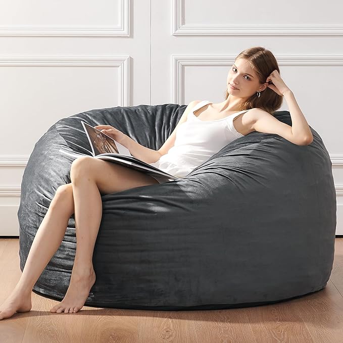 3 Feet Bean Bag Chair - BeanBag Chairs for Adults, Living Room Furniture Sofa with Soft Micro Fiber Cover, Round Fluffy Couch for Bedroom College Dorm - Grey-CasaMuseHome