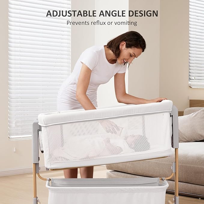 3 in 1 Baby Bassinet, Rocking Bassinet, Bedside Bassinet, 6-Height Adjustable, Bassinet Bedside Sleeper, Bedside Bassient for Baby with Comfy Mattress, Breathable Mesh, Large Storage Basket-CasaMuseHome