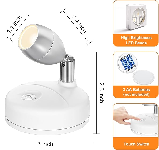 4 Pack Wireless Spot Lights Indoor, Battery Operated Uplighting, Mini Spotlight with Remote 3CCT Tree Lights Indoor, Accent Wall Lights for Display Plant Picture Dartboard-CasaMuseHome