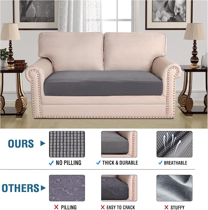 H.VERSAILTEX Super Stretch Individual Seat Cushion Covers Sofa Covers Couch Cushion Covers Slipcover Sets Thick Jacquard Textured Twill Fabric (1 Piece Loveseat Cushion Cover, Grey)-CasaMuseHome