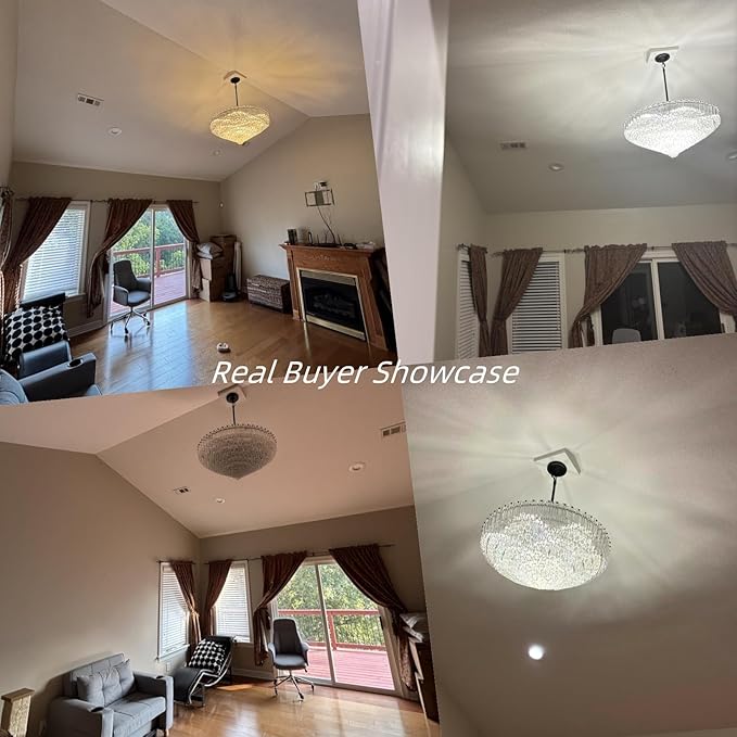 30" Modern Dining Room Chandeliers, 13-Light Clear Crystal Chandeliers, Dimmable Blown Glass Chandelier for Living Room, Round Large Chandelier for High Ceiling, Bedroom, Entryway, Staircase-CasaMuseHome