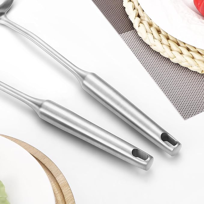 304 Stainless Steel Cooking Utensil,Kitchen Kitchen Utensil with Spatula, Solid Spoon, Ladle, Skimmer, Spaghetti Spoon, 6 Piece Set, Dishwasher Safe-CasaMuseHome