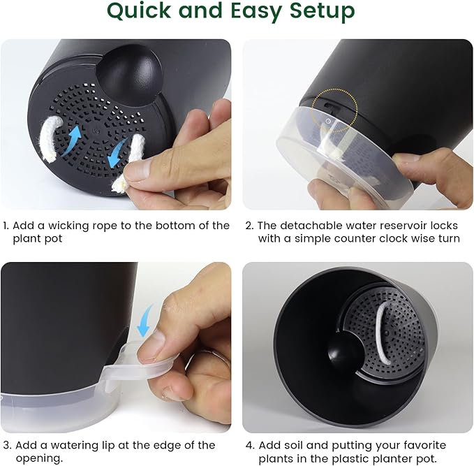 6 inch Self Watering Pots for Indoor Outdoor Plants, 3 Pack Flower Plant Pots with Drainage Holes and Clear Reservoirs, Visible Water Level, Plastic Planters with Wicking Rope, Black-CasaMuseHome